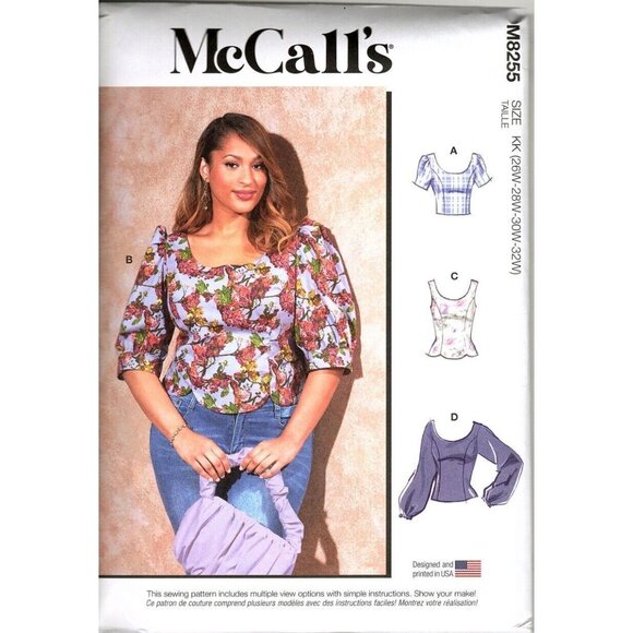 McCalls M8255 Womens 26W to 32W Princess Seam Top Sewing Pattern Uncut New - Picture 1 of 2